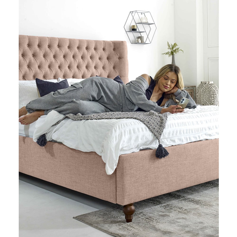 Eleganza Dinah Super King Size Oatmeal Grampian Fabric Bed Frame with Winged Headboard Image 4