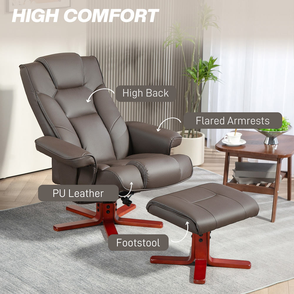 Portland Brown Recliner Armchair with Footstool Image 6