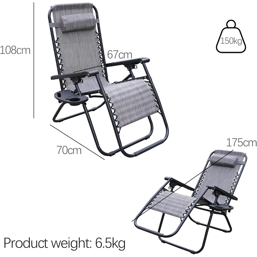 Alivio 2 Pack Grey Zero Gravity Reclining Sun Loungers Image 9