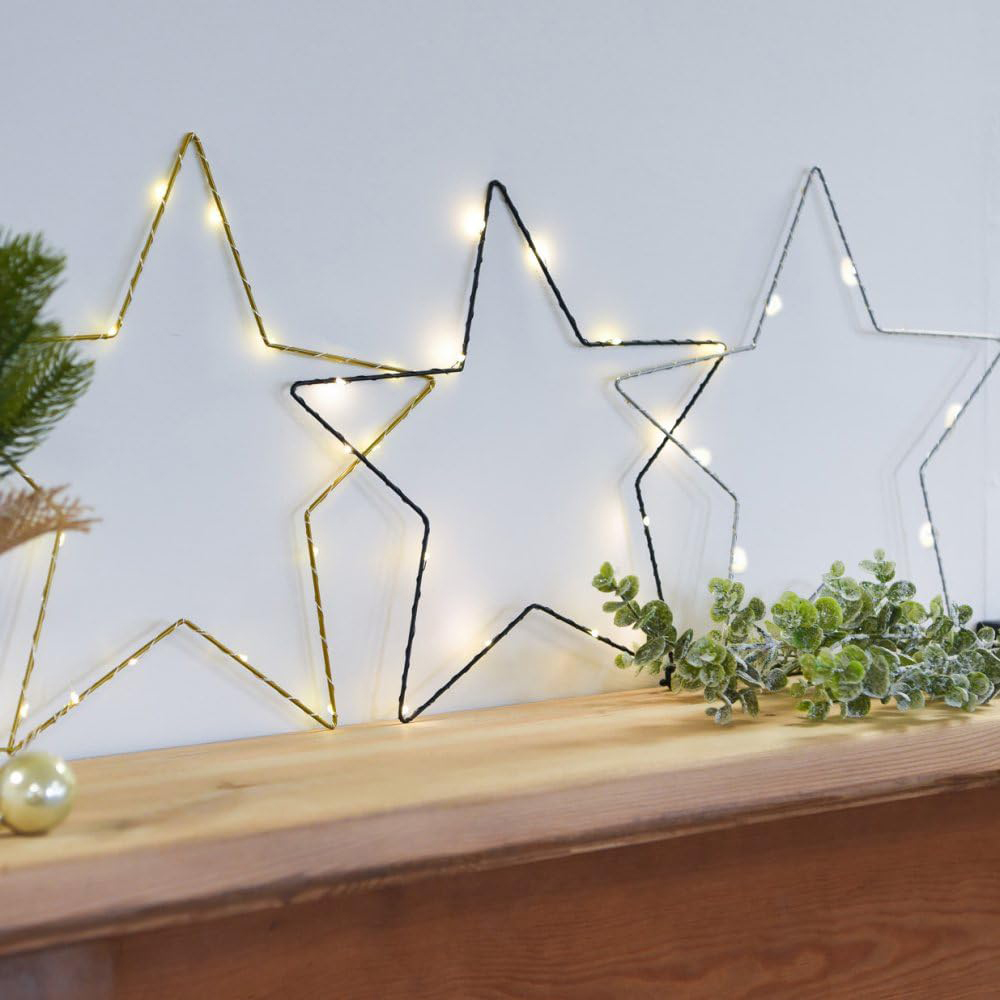 Thompson and Morgan Christmas Gift 15 Warm White LED Battery Operated Silver Star Image 3