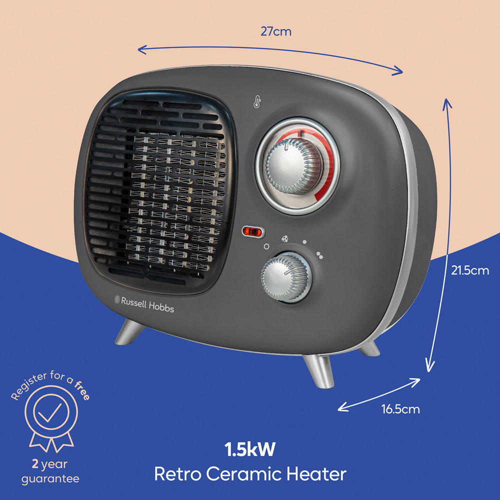 Russell Hobbs RHRETPTC2001G Retro Grey Ceramic Heater 1500W Image 6