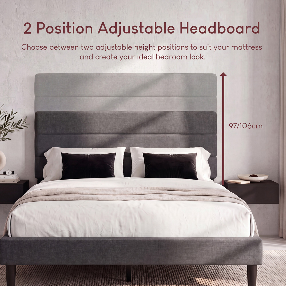 VIDA DESIGNS Vandura Double Dark Grey Linen Fabric Bed Image 4