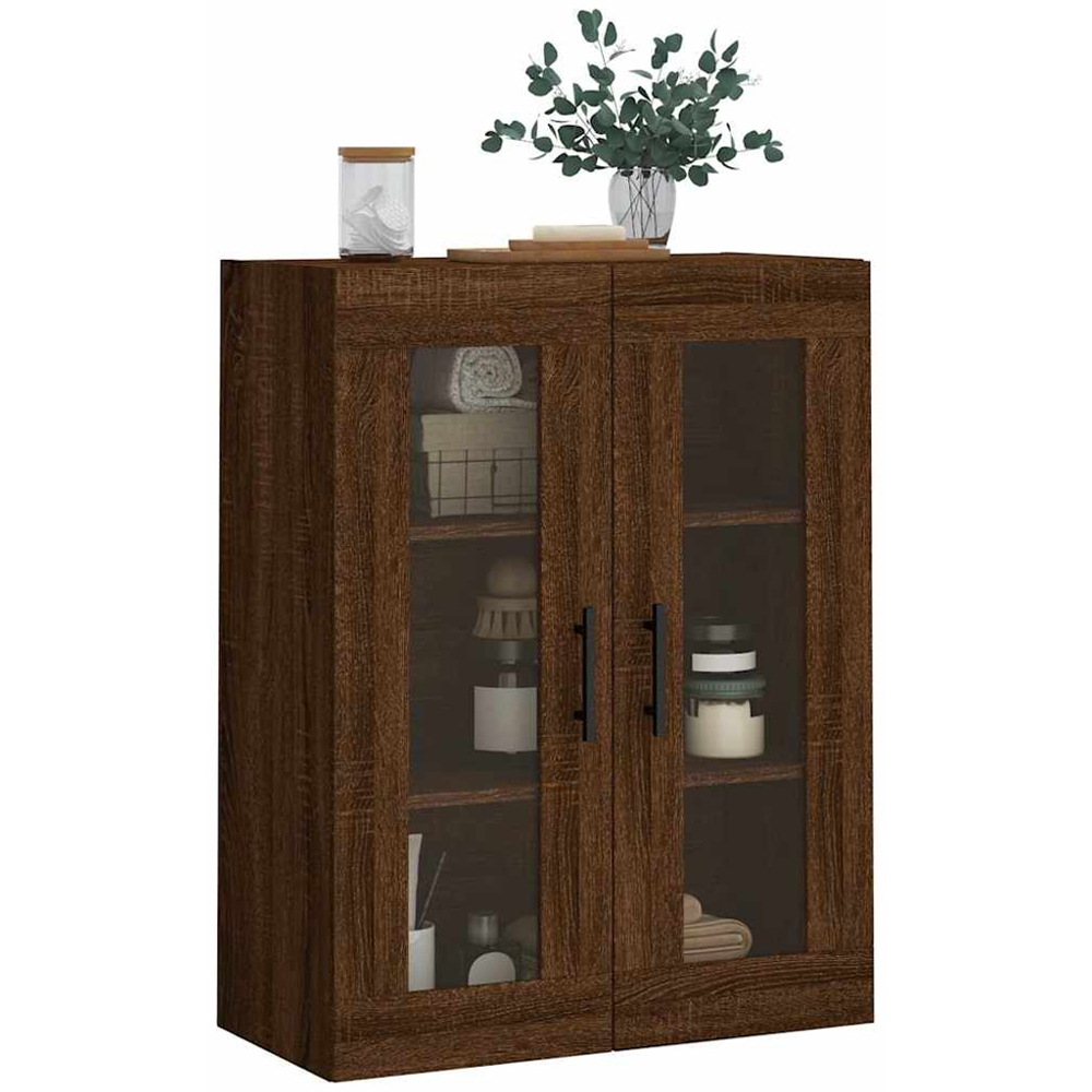 vidaXL 2 Glass Door Brown Oak Wall Mounted Cabinet Image 4