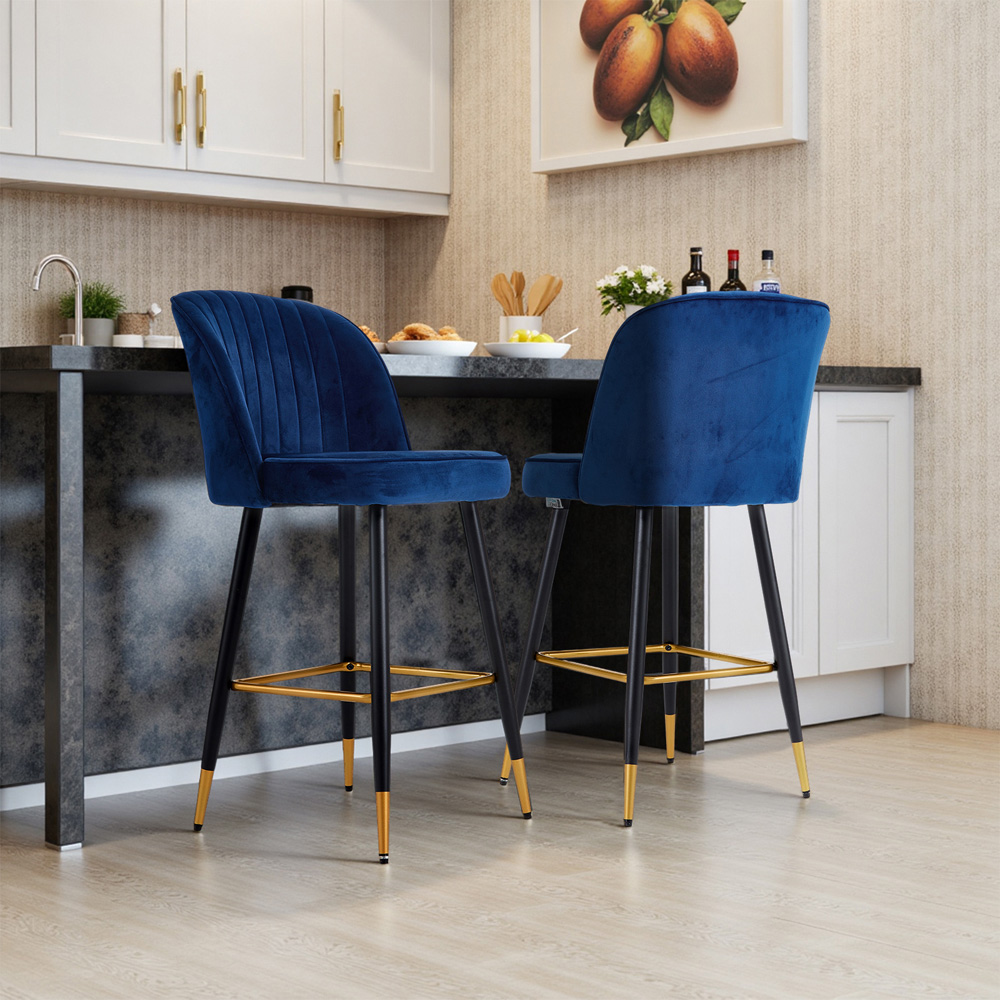Living and Home Royal Blue Upholstered Bar Stool Set of 2 Image 7