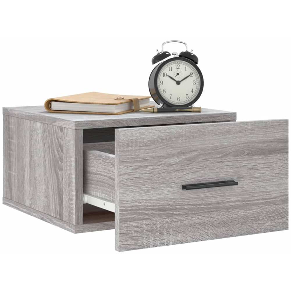 vidaXL Single Drawer Grey Sonoma Wall Mounted Bedside Cabinet Image 4