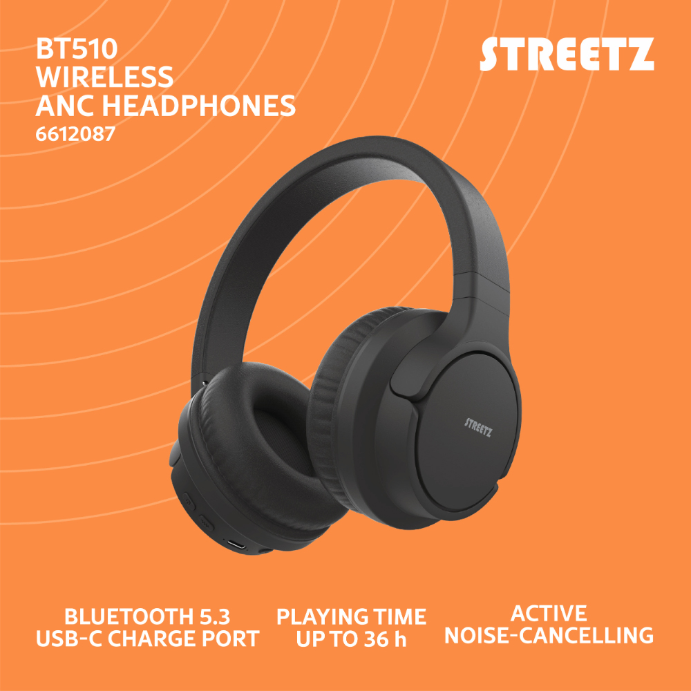 Streetz BT510 Black Active Noise Cancelling Bluetooth Headphones Image 6