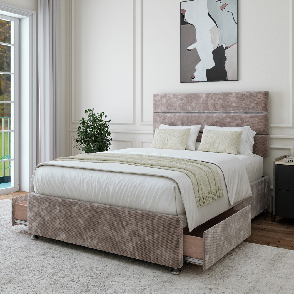 Bedmaster Single Silver Chenille 2 Drawer Divan Base with Milan Headboard Image 2