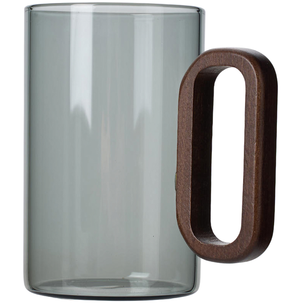 Living and Home 6 Piece Smoked Grey Borosilicate Glass Wooden Handle Mug Set 360ml Image 3