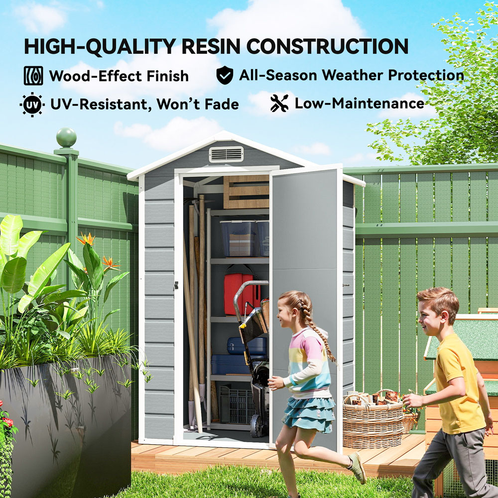 Outsunny 4 x 3ft Light Grey Apex Small Garden Shed with Built-In Floor Image 7