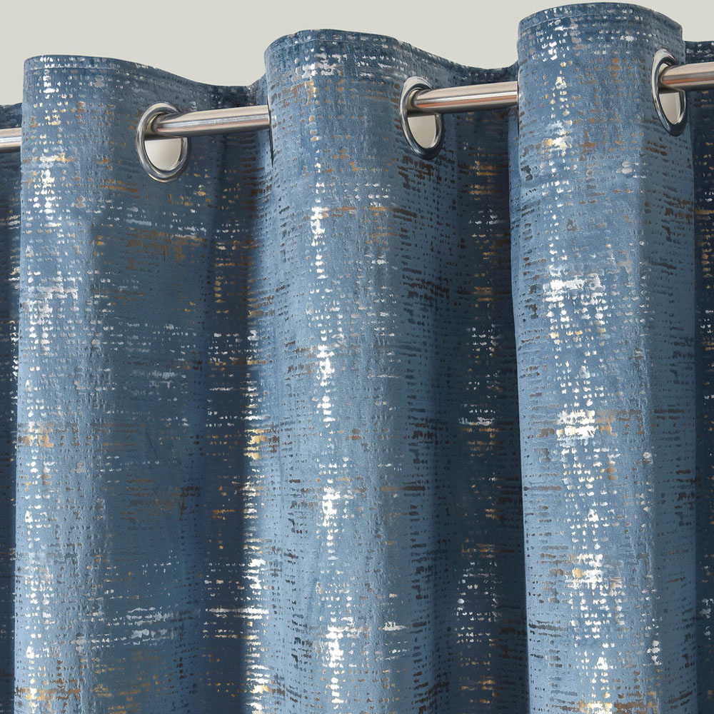 Intimates Warwick Blue Metallic Velvet Eyelet Curtains 168 x 223cm Image 3