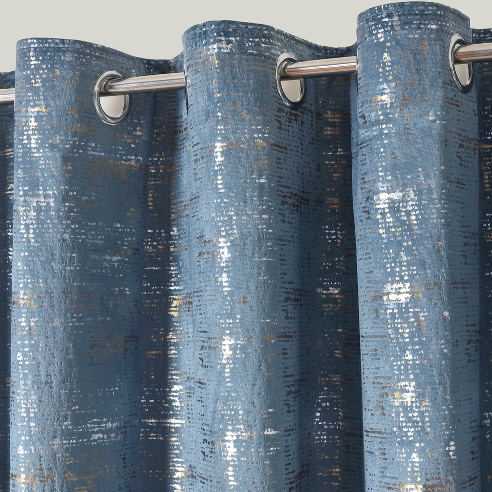 Intimates Warwick Blue Metallic Velvet Eyelet Curtains 223 x 183cm Image 3