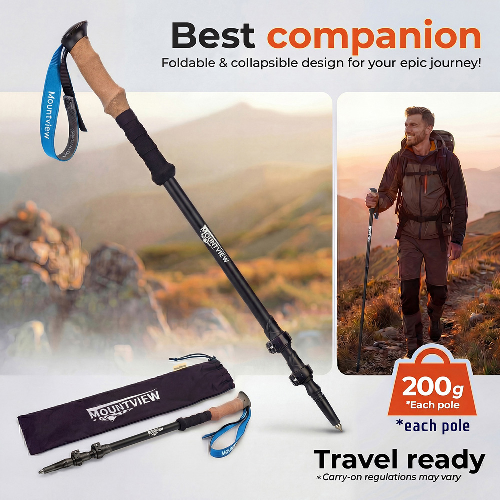 Mountview 2 Piece Black Carbon Fibre Lightweight Trekking Pole Image 7