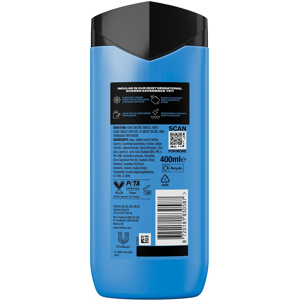 Lynx Fine Fragrance Indigo Haze Lavender and Musk Scent Body Wash 400ml 6 Pack Image 6