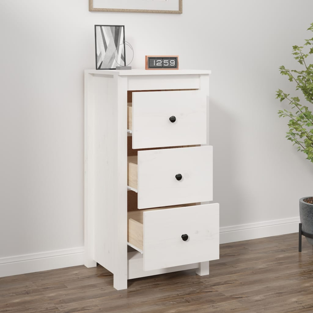 vidaXL 3 Drawer White Solid Pine Wood Sideboard Image 8