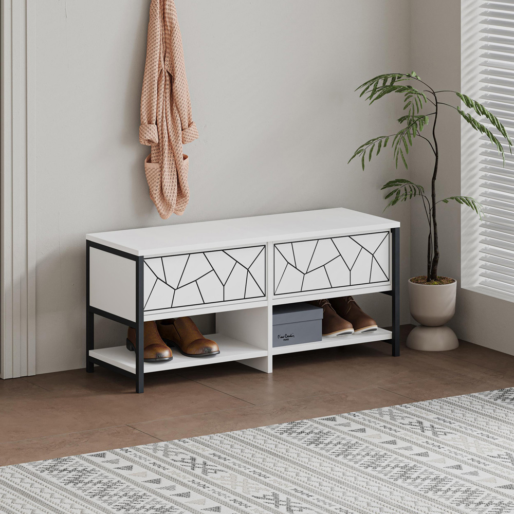 Decortie Inola 2 Door 2 Shelf White Geometric Shoe Cabinet Image 4