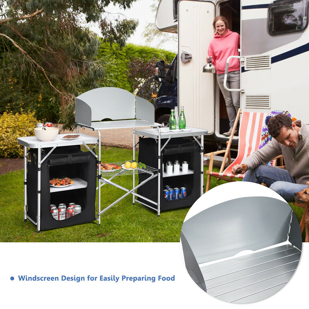 Costway 2 in 1 Black Folding Aluminium Table with Windshield Image 4