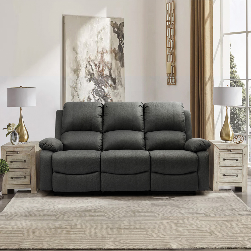 Comfy Living 5 Seater Dark Grey Linen Electric Recliner Sofa Set Image 6