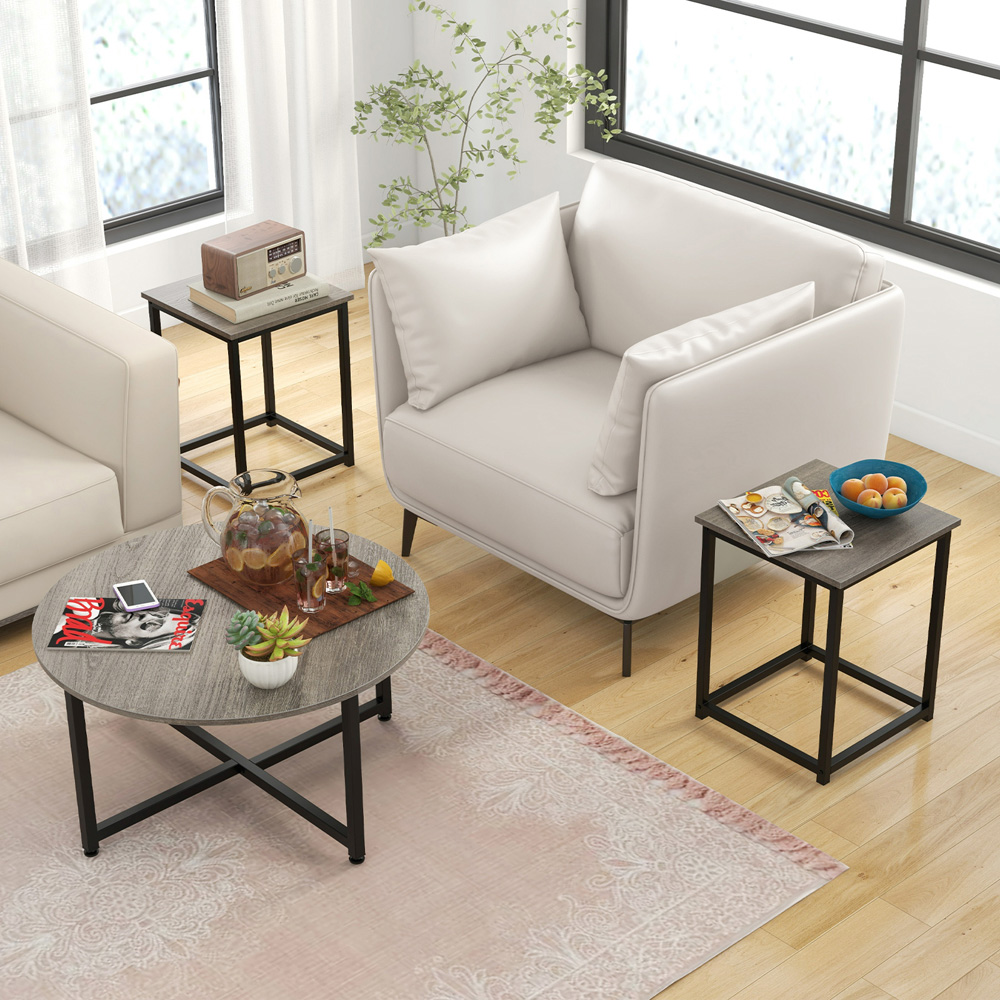 Costway Grey Metal Coffee Table Set of 3 Image 4