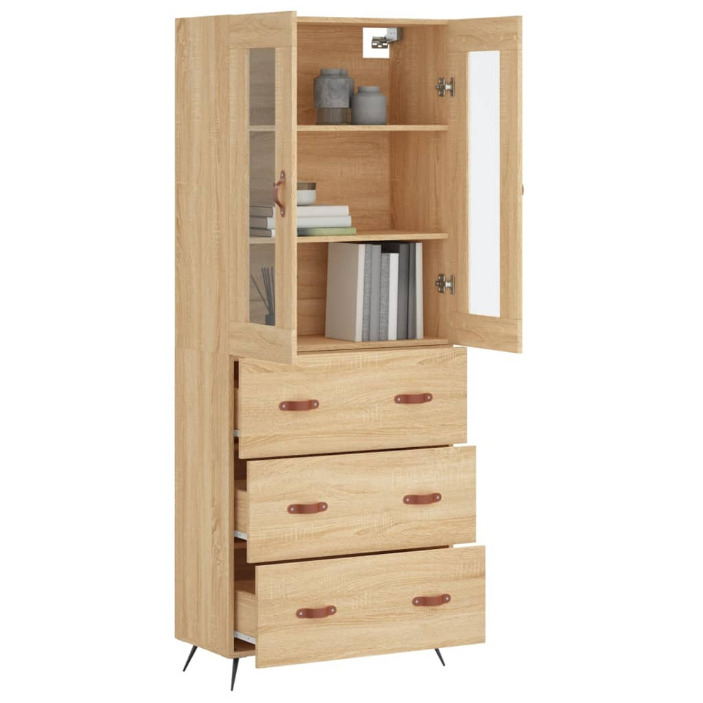 vidaXL 2 Glass Door 3 Drawer Sonoma Oak Highboard Image 3