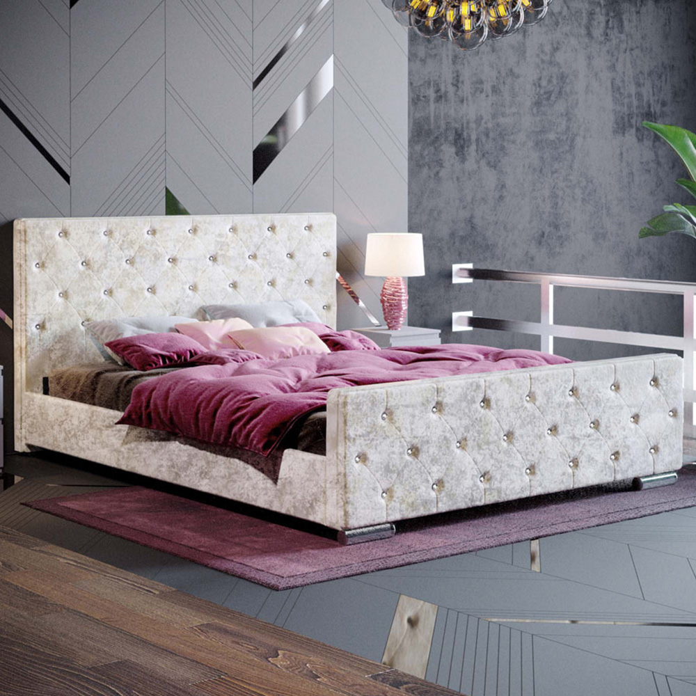 Vida Designs Arabella King Size Champagne Crushed Velvet Bed Frame Image 1