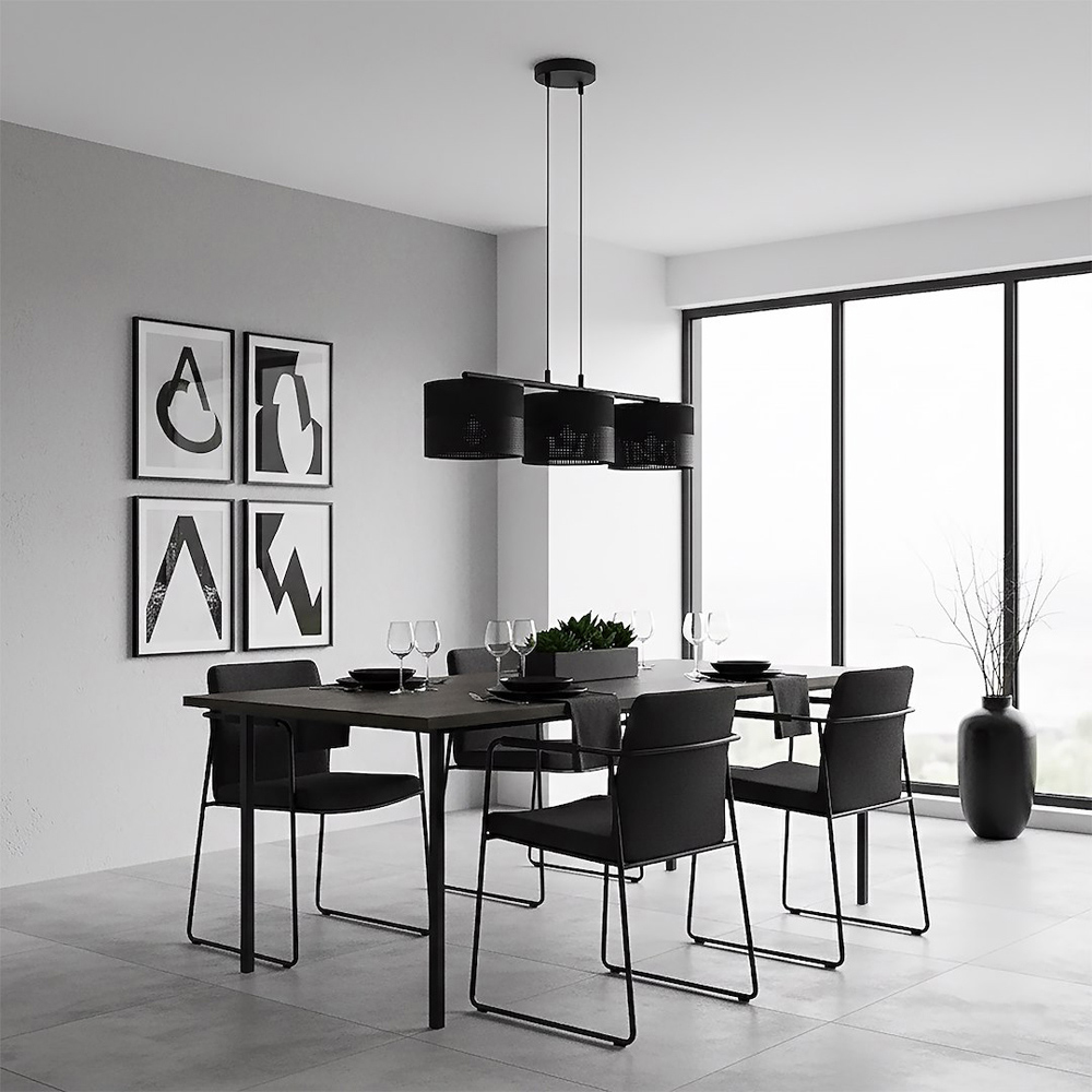 Emibig Karbon 3 Light Cylindrical Shade Black E27 Ceiling Pendant Light Image 4