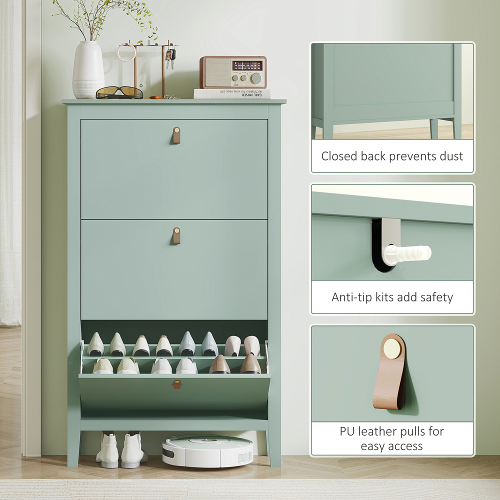 HOMCOM 3 Flip Down Drawer Green Shoe Cabinet Image 7