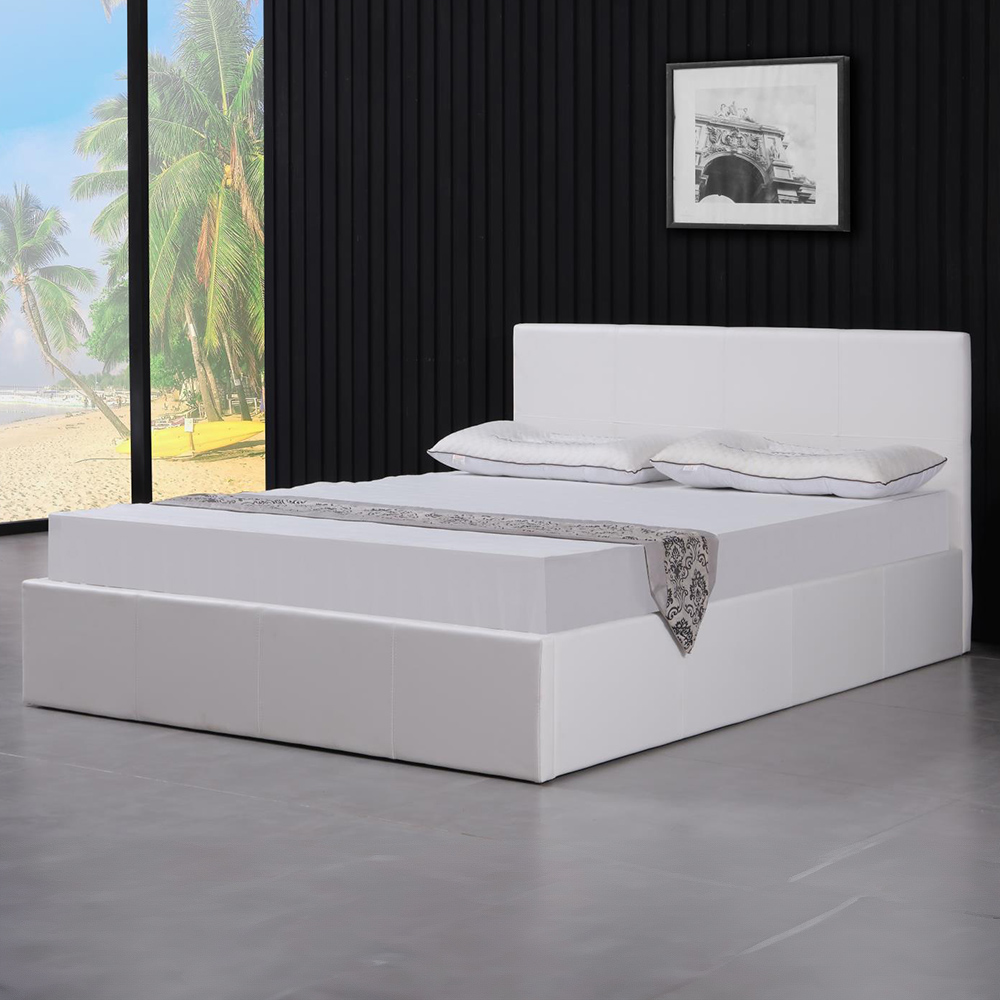 Portland Single White Leather Ottoman Bed Image 1