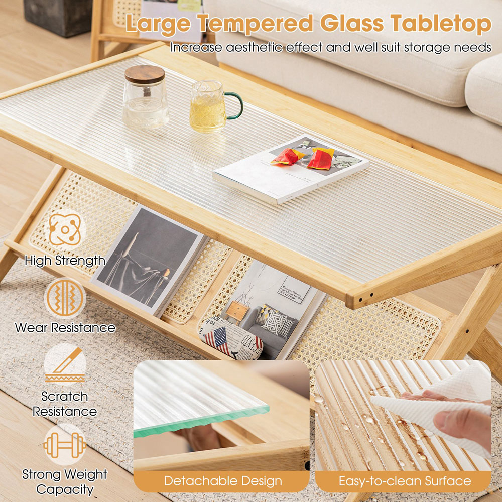 Costway Natural Bamboo Coffee Table Image 5
