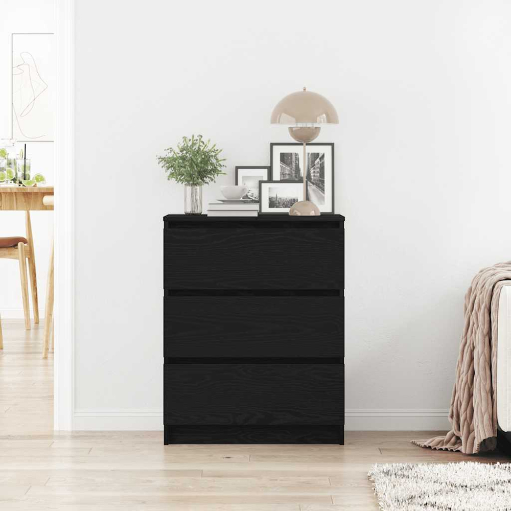vidaXL 3 Drawer Black Oak Wooden Sideboard Image 9