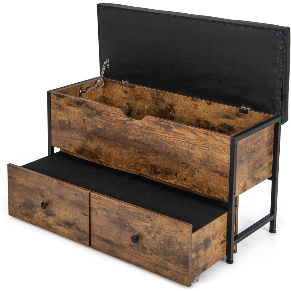 Costway 2 Drawer Rustic Brown Storage Ottoman Bench Image 3