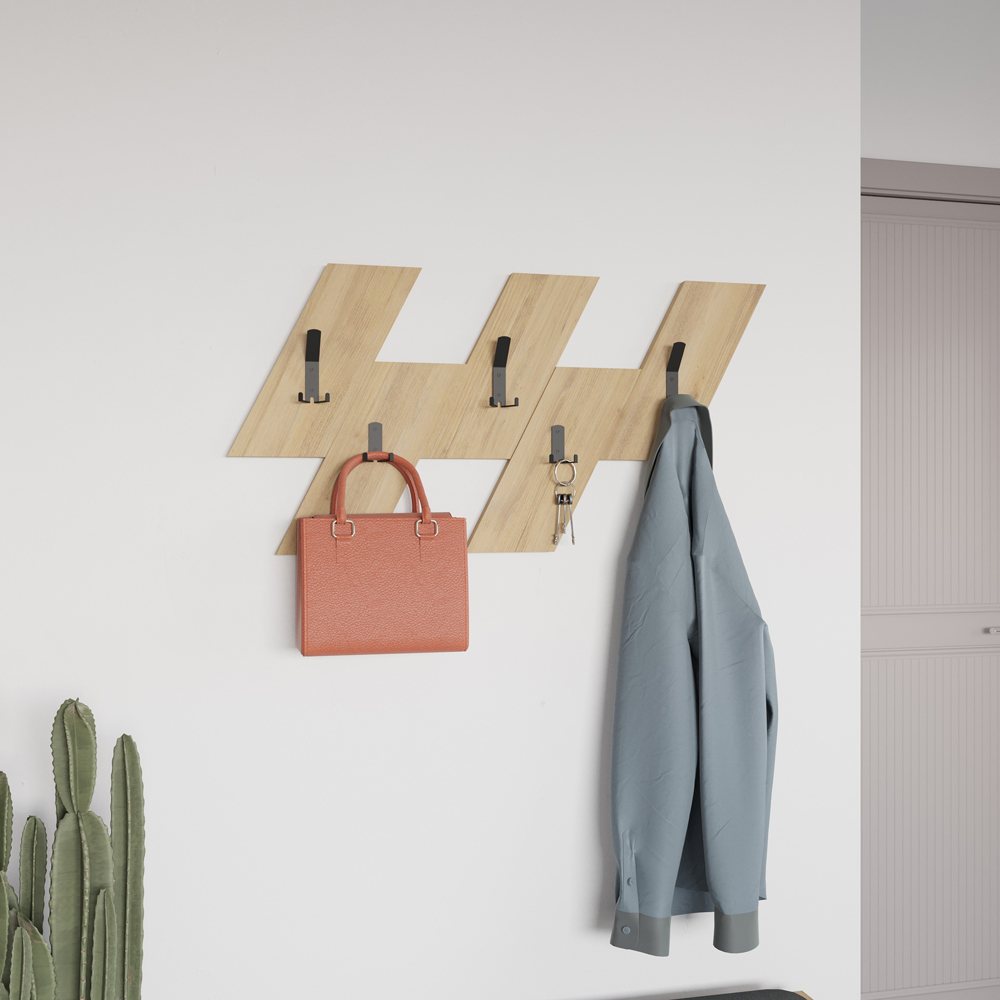 Decortie Ivy 5 Hook Oak Modern Wall Mounted Hanger Image 4