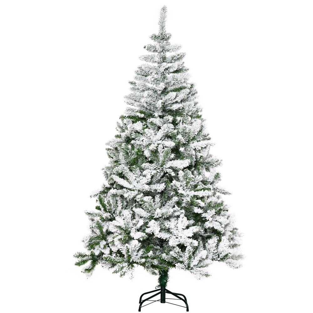 Everglow Green Snow Flocked Artificial Pine Christmas Tree with Steel Base 6ft Image 1