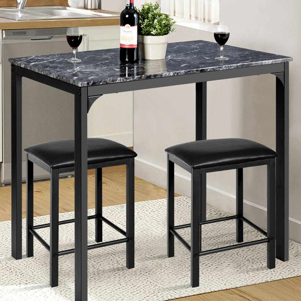 Costway 2 Seater Faux Leather Dining Set Black Image 1
