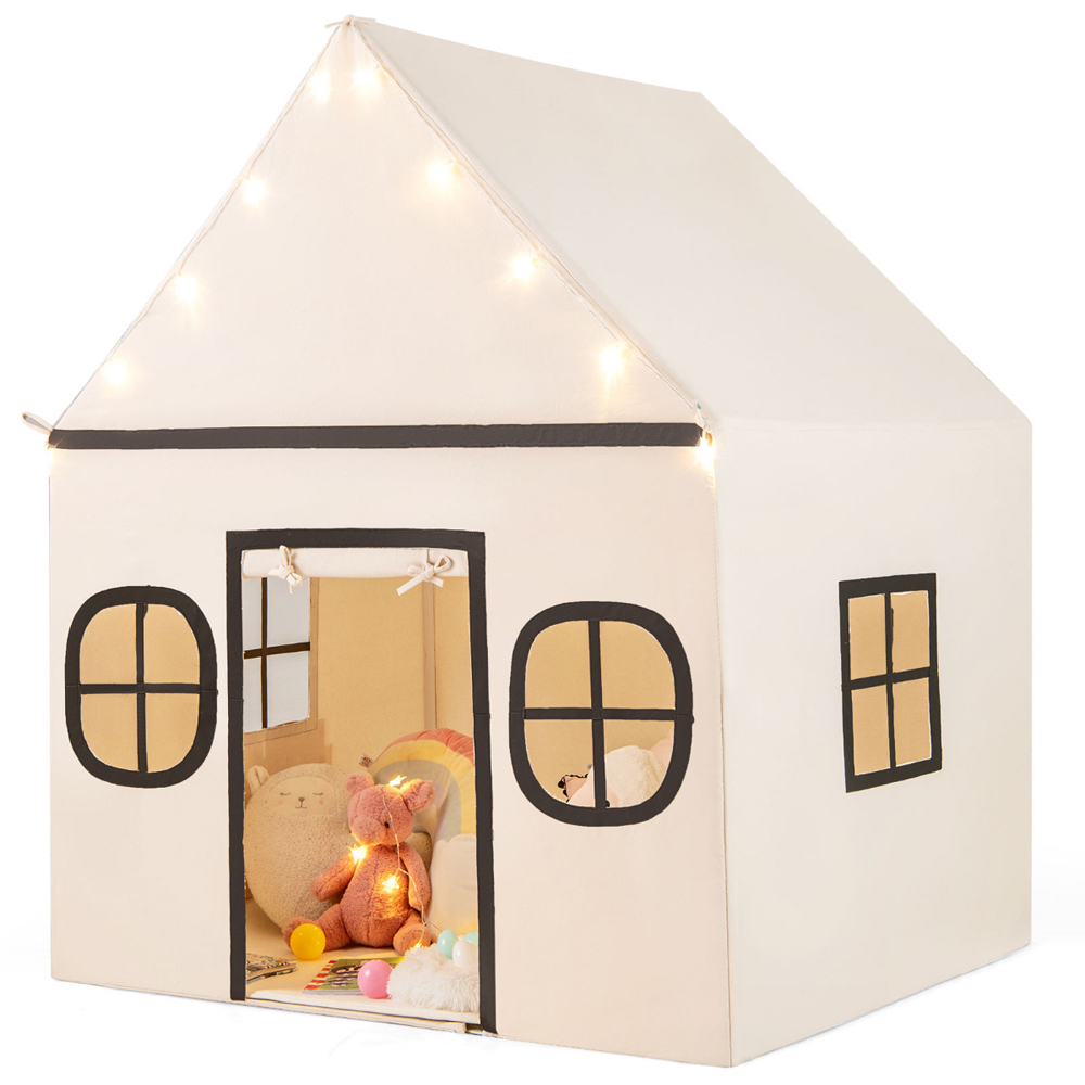 Costway Kids Beige Large Indoor Play Tent with Star Lights Image 3