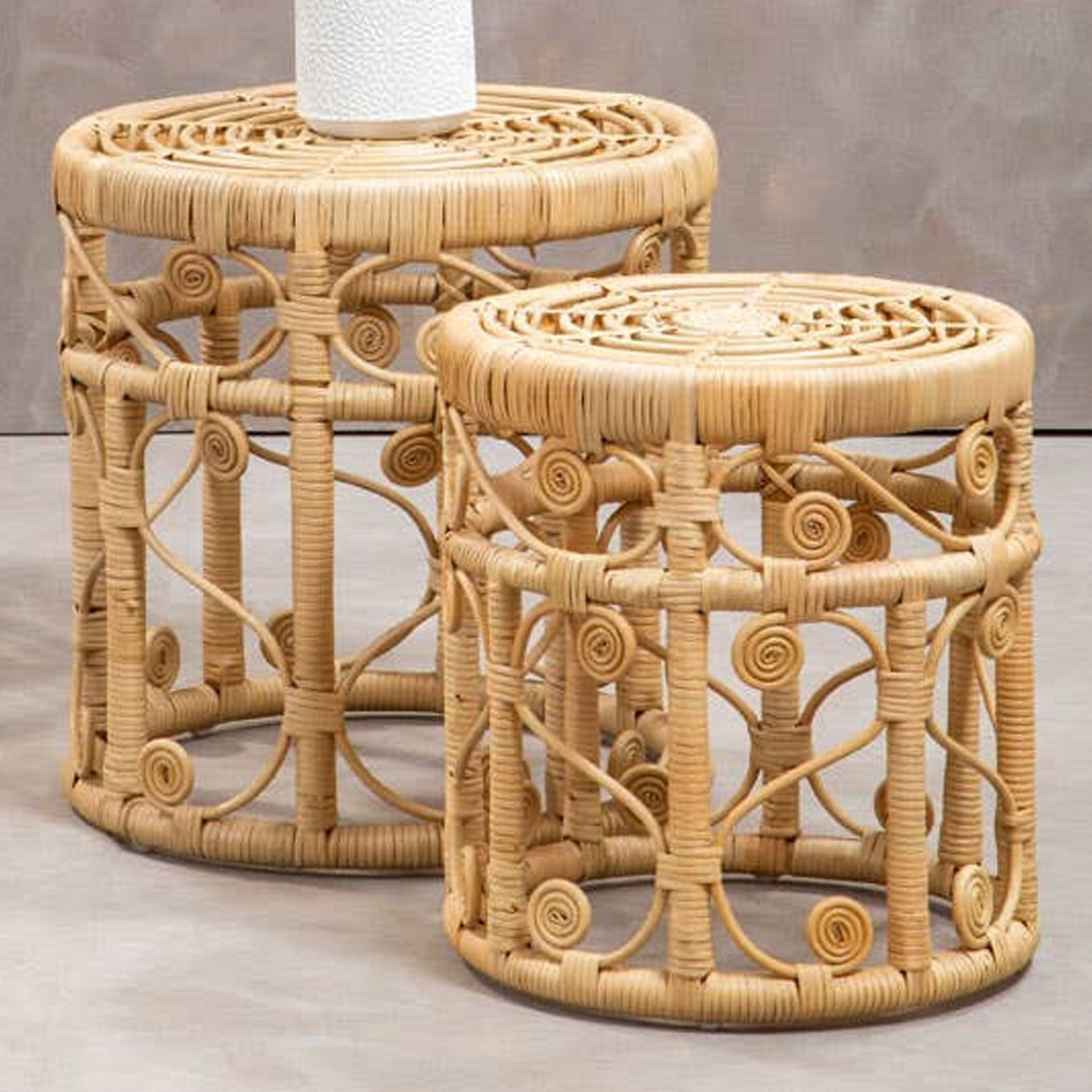 Premier Housewares Mataram Natural Rattan Side Table Set of 2 Image 1