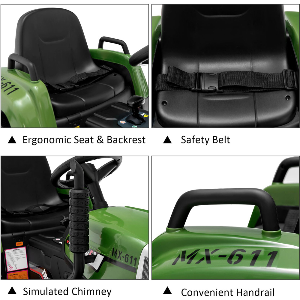 Costway Ride On Tractor with Trailer Dark Green 12V Image 6
