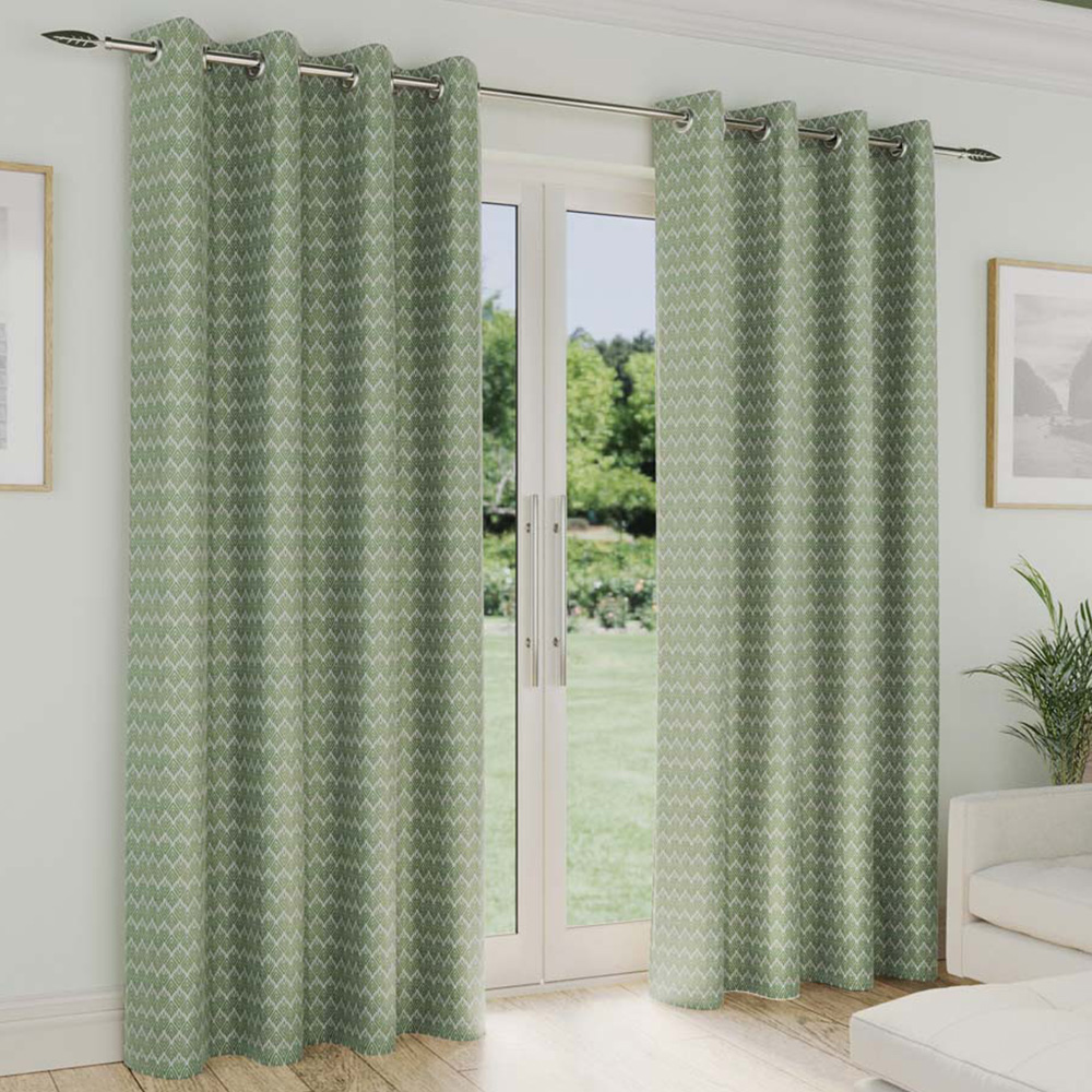 Enhanced Living Aspen Green Leaf Pattern Thermal Eyelet Curtains 168 x 229cm Image 1
