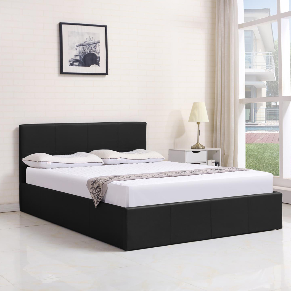 Portland Single Black Leather Ottoman Bed with Mattress Image 1