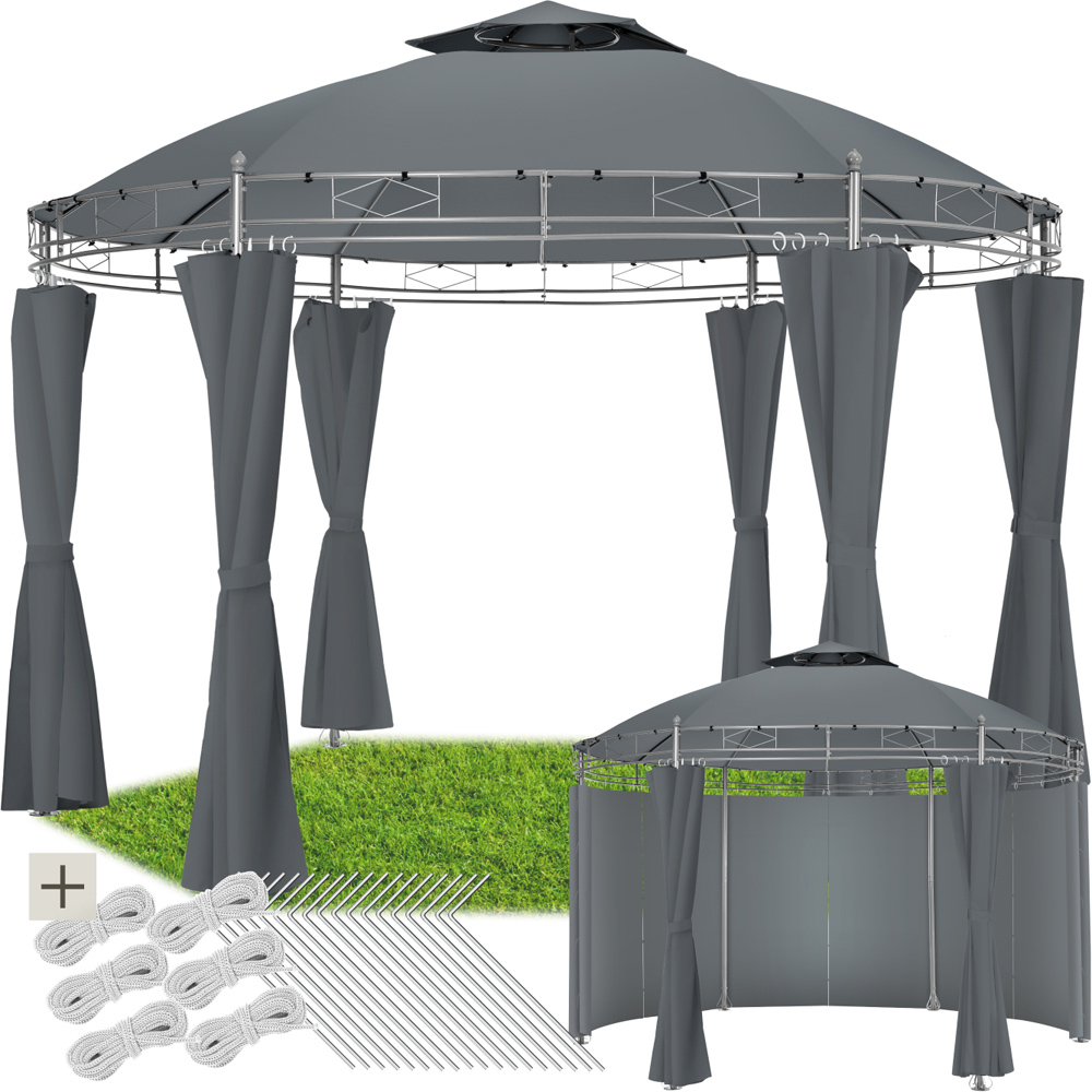 tectake Siana 3.5m Anthracite Double Roof Water-Repellent Round Gazebo with 6 Side Panel Image 2
