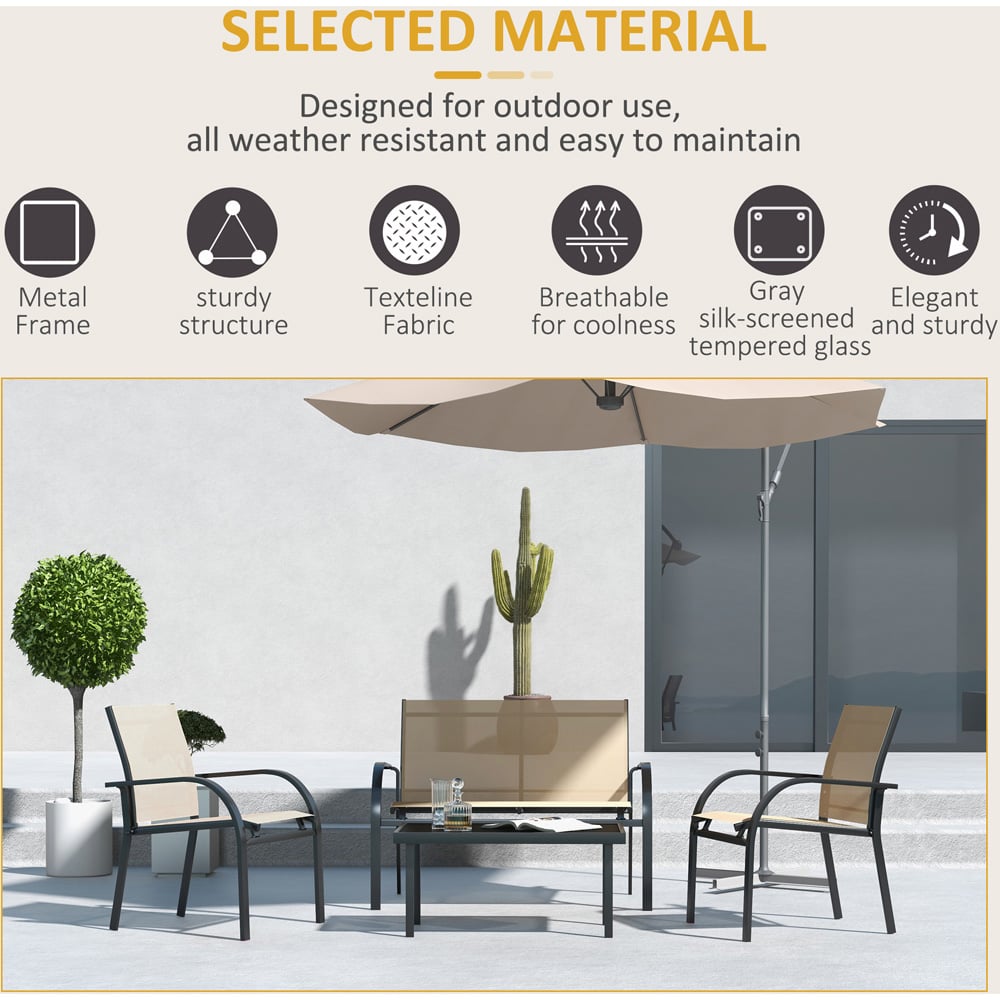 Outsunny 4 Seater Beige Glass Top Outdoor Sofa Image 6