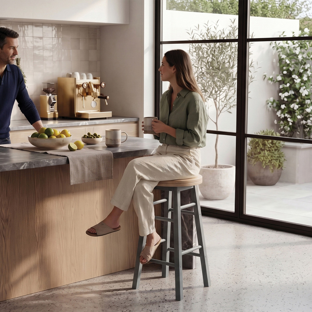 CHEF VIDA Set of 2 Grey Wooden Revolving Bar Stools Image 5