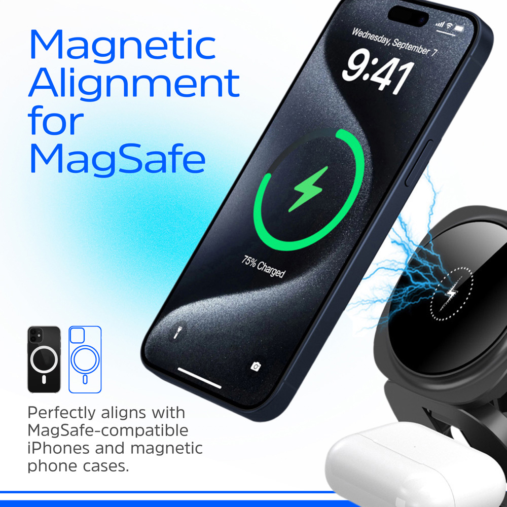 Energizer 5-in-1 Black QI Wireless Charging Stand with Dock 15W Image 7