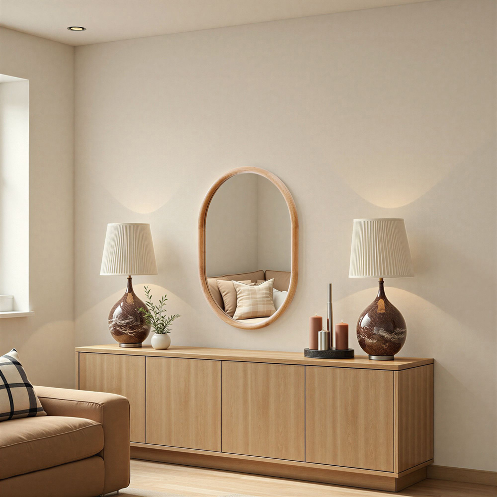 Yearn Natural Solid Oak Oval Wooden Wall Mirror 80 x 60cm Image 3