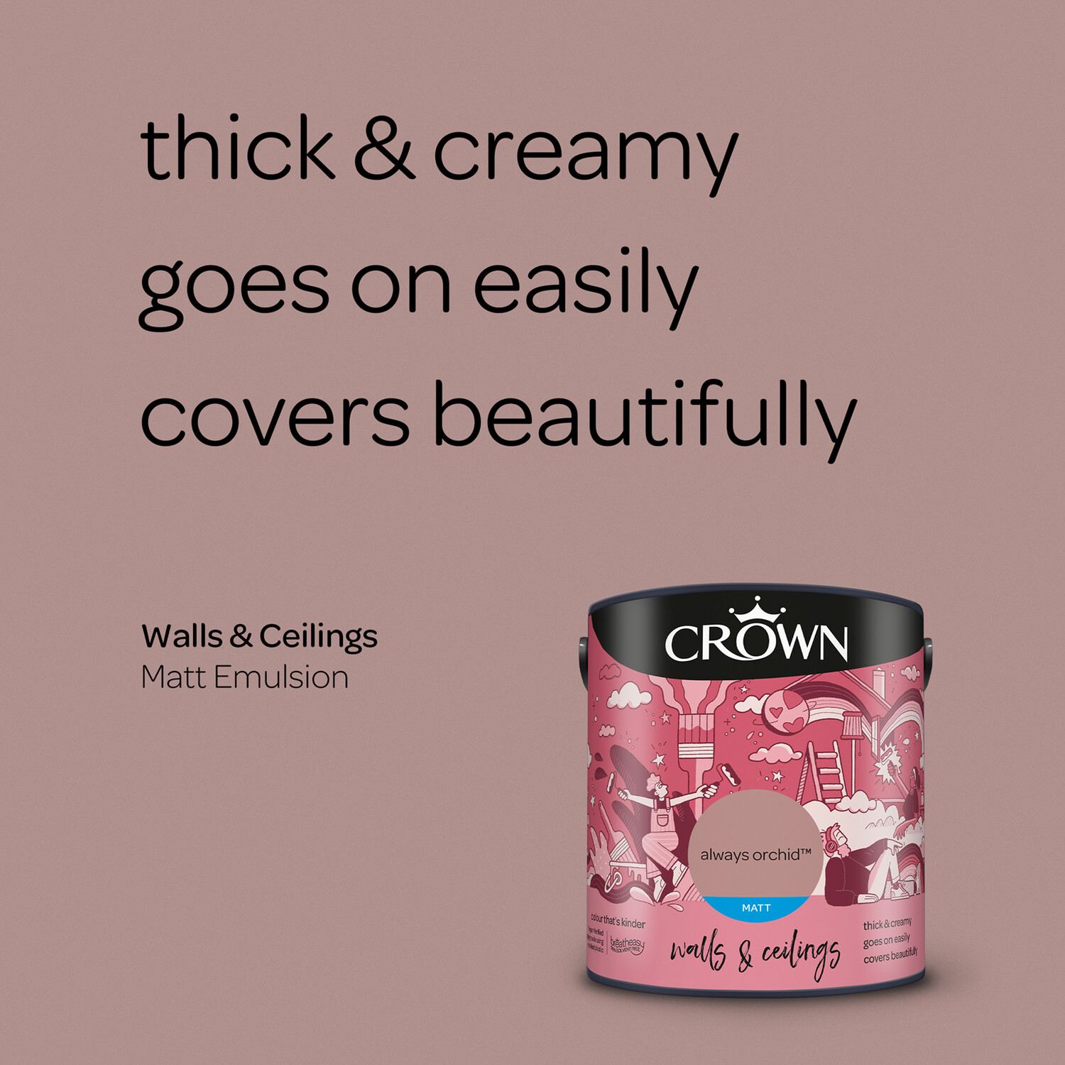 Crown Walls and Ceilings Always Orchid Matt Emulsion Paint 2.5L Image 6
