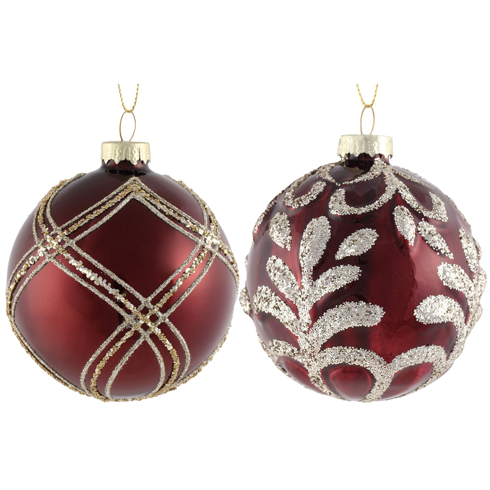 Burgundy Gold Glitter Bauble - Red Image 1