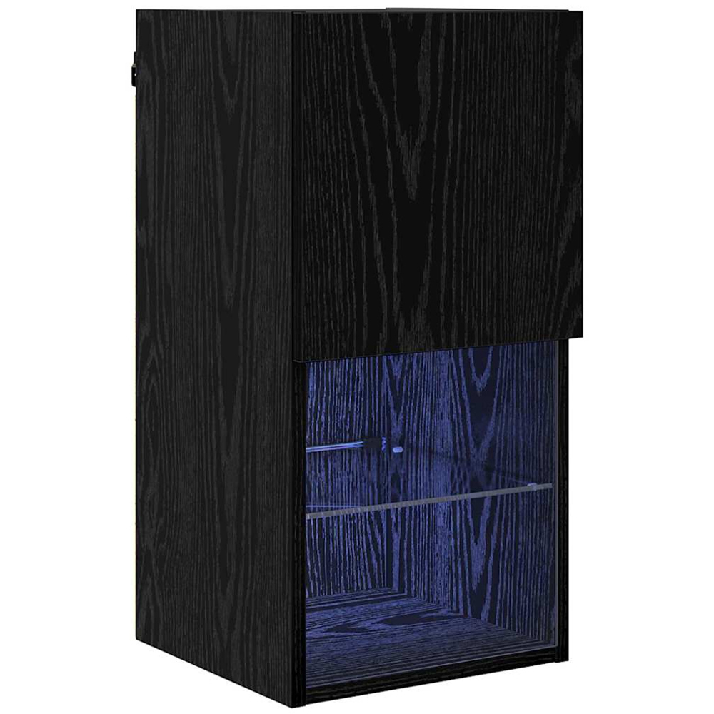 vidaXL Single Door 2 Shelf Black Oak Wall Mounted LED TV Unit Image 2