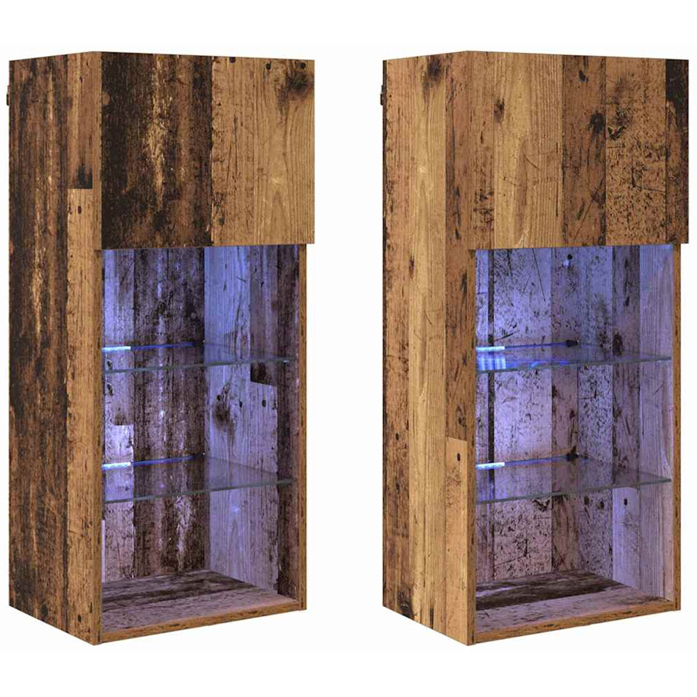 vidaXL Single Door 3 Shelf Old Wood Wide Wall Mounted LED TV Unit Set of 2 Image 2