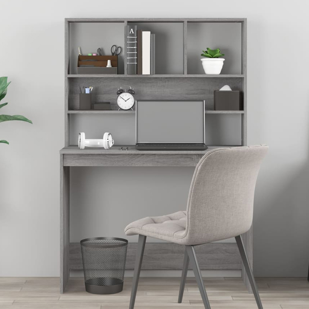 vidaXL 4 Shelf Computer Desk Grey Sonoma Image 1