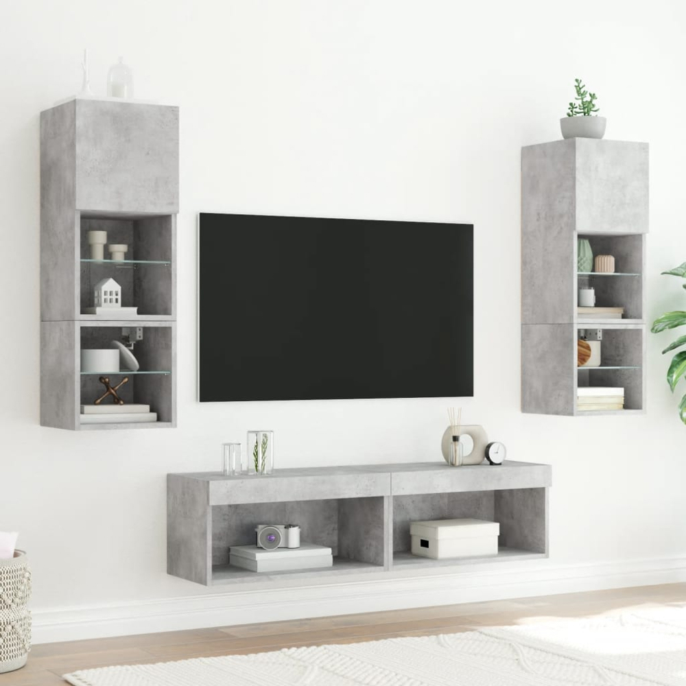 vidaXL Single Shelf Concrete Grey Wall Mounted TV Cabinet with LED Lights Image 9