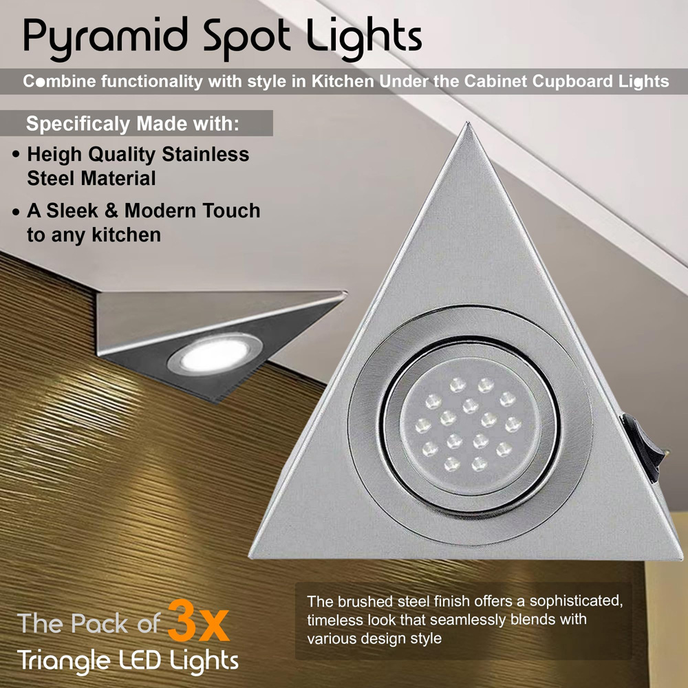 ATEK Cool White LED Silver Triangle Under Cabinet Light 3 Pack Image 3
